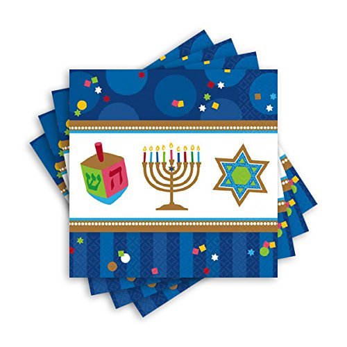 Amscan Joyous Menorah Celebration Luncheon Napkins Tableware, Blue/White, Paper, 6.5" x 6.5", 36-Piece