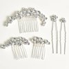 Sparkly Wedding Hair Combs, 5PCS Crystal Flwoer Hair Clips Bride Bridesmaid Hair Sides Comb Rhinestone Barrettes, Crystal Flower Hair Pins Hair Accessories for Women Girls (White)
