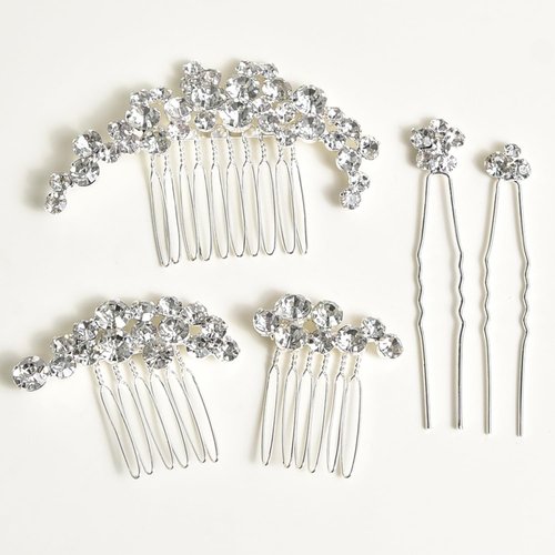 Sparkly Wedding Hair Combs, 5PCS Crystal Flwoer Hair Clips Bride Bridesmaid Hair Sides Comb Rhinestone Barrettes, Crystal Flower Hair Pins Hair Accessories for Women Girls (White)