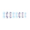 Press On Nails Short, Acrylic Nails Press on, Short Square Press on Nails Fake Nails Glossy Blue False Nails with Flowers Press ons Designs Artificial Nails Stick on Nails for Women 24Pcs