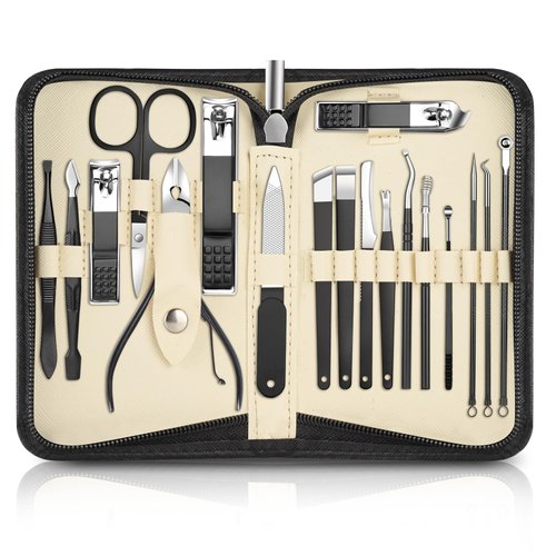 DUAIU Manicure Set, 18pcs Professional Nail Clippers Manicure And Pedicure Kit, Stainless Steel Facial Fingernail Tone Nail Care Kit with Zipper Bag