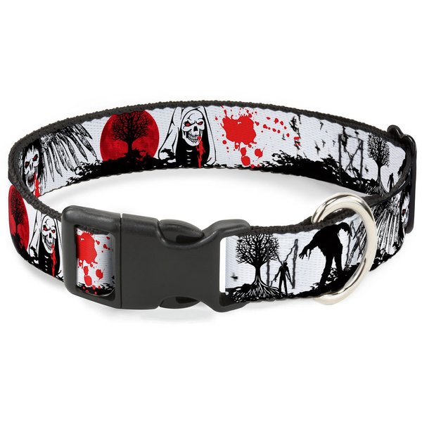 Buckle-Down Plastic Clip Collar - Fright Night White/Black/Red - 1/2" Wide - Fits 6-9" Neck - Small