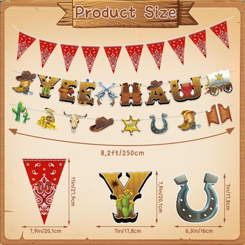 MARFOREVER Western Cowboy Party Decorations, 4 Pcs Western Cowboy Banners Rodeo Bandana Pennant Banner Wild West Party Hanging Decorations for Western Cowboy Theme Birthday Country Party Supplies
