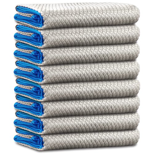 Easy Clean Dish Cloths Streak Free Miracle Microfiber Cleaning Cloths for Kitchen Counter Window Mirror Glass Lint Free Polishing Rag Reusable, 12'' x 16'', Pack of 8, Grey