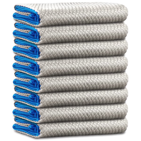 Easy Clean Dish Cloths Streak Free Miracle Microfiber Cleaning Cloths for Kitchen Counter Window Mirror Glass Lint Free Polishing Rag Reusable, 12'' x 16'', Pack of 8, Grey