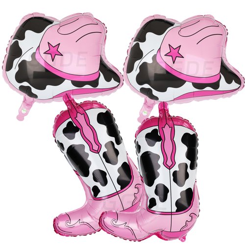 Cow Print Western Cowgirl Party Decorations Cowgirl Boot Balloons Cowgirl Hat Balloon Let's Go Girls Disco Cowgirl Last Rodeo Bachelorette Theme One 1st Birthday Party Decor Supplies 4 Pcs