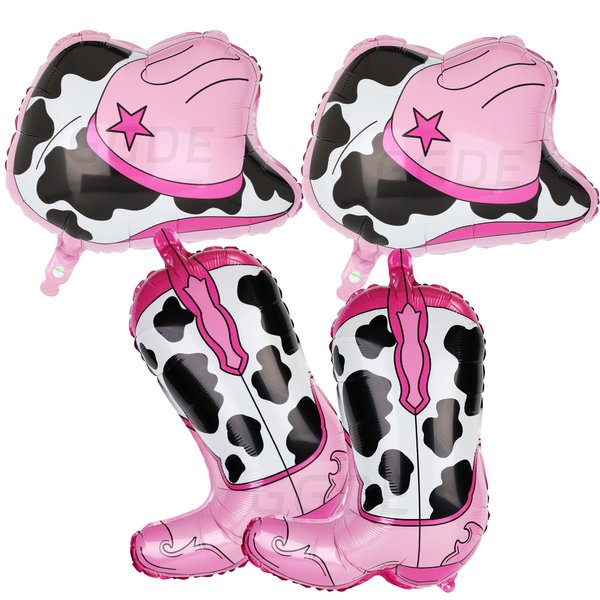 Cow Print Western Cowgirl Party Decorations Cowgirl Boot Balloons Cowgirl Hat Balloon Let's Go Girls Disco Cowgirl Last Rodeo Bachelorette Theme One 1st Birthday Party Decor Supplies 4 Pcs