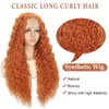 Orange Curly Wig for Women 26 Inch Long Curly Wigs Synthetic Ginger Orange Middle Part Curly Wigs for Women Daily Party Cosplay Use
