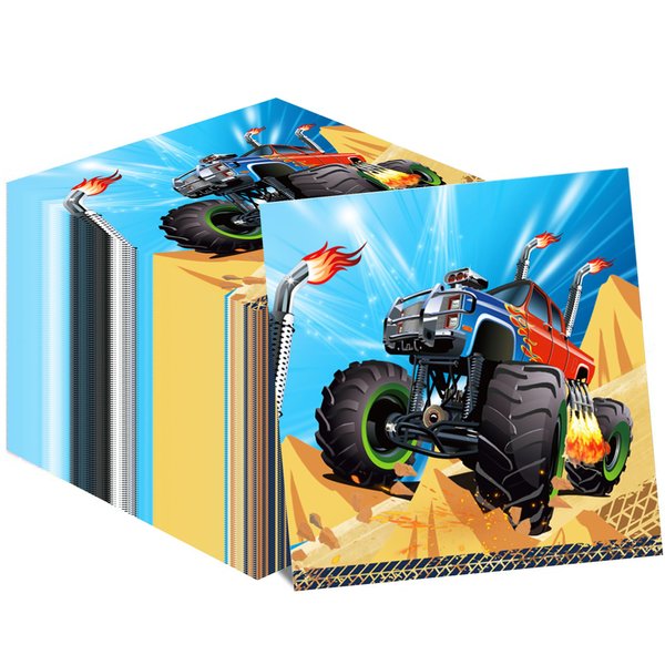 40Pcs Monster Truck Paper Napkins Monster Truck Disposable Party Napkins Set Grave Digger Monsters Trucks Paper Napkins Racing Car Theme Party Supplies for Monster Truck Themed Parties, 6.5 Inch