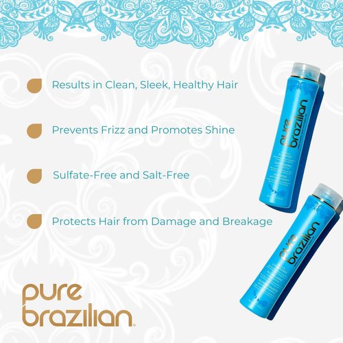 PURE BRAZILIAN Anti Frizz Daily Shampoo & Conditioner - Salt-Free & Color Safe Shampoo & Conditioner Enriched With Keratin, Argan Oil, and Acai (13.5 Ounce / 400 Milliliter)