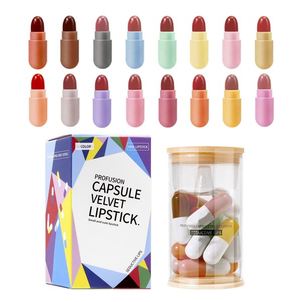 ANMANSY Lipstick, Mini Lipstick Set, 16 Matte Lipsticks 16 Colors, Velvet Waterproof Long Wear Capsule Lipstick, Ladies Matte Lipstick Set