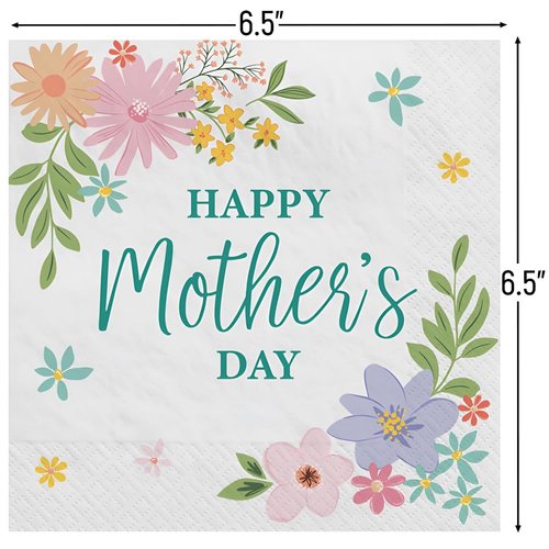 Eye-catching "Happy Mother's Day" Paper Napkins - 6.5" x 6.5" (Pack of 16) - Eco-Friendly, Multicolor & Adorable Design - Perfect for Picnics & Mother's Day Celebrations