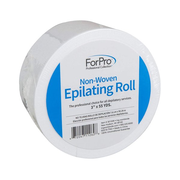 ForPro Non-Woven Epilating Roll for Body and Facial Hair Removal, Tear-Resistant, Lint-Free, 3” x 55 Yards, White