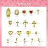 72pcs Virgin Mary 3D Gold Nail Charms Set Including Gold Cross, Heart, Jewels, Rose and Virgin Mary Accessories, for Y2K 3D Chrome Nail Art Supplies Art Craft DIY Decoration