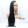 xiweiya long striaght mermaid piano half color synthetic lace front wig white to black two tones heat Resistant replacement wigs for women cosplay