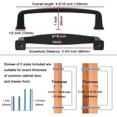 KOOFIZO Square Foot Cabinet Arch Pull - Black Furniture Handle, 3.8 Inch/96mm Screw Spacing, 10-Pack for Kitchen Cupboard Door, Bedroom Dresser Drawer, Bathroom Furniture Hardware