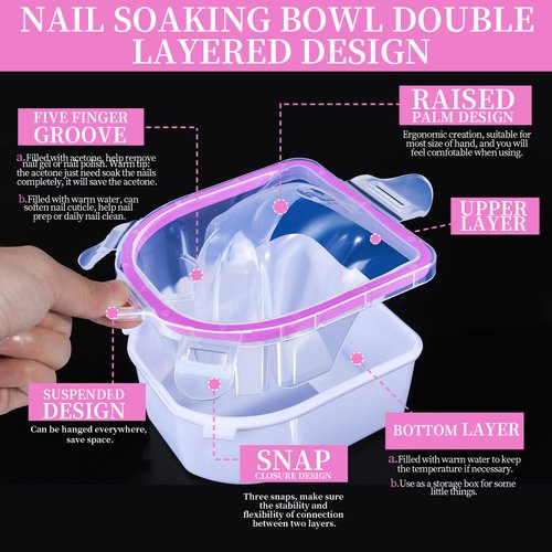 FANDAMEI Gel Nail Polish Remover Kit, Nail Soaking Bowl, Nail Soak Off Bowl, Nail Soaking Bowl For Acrylic Nails, Dip Powder Remover Tools, Nail Remover Bowl, Manicure Bowls Nail Soaking, Cuticle Kit