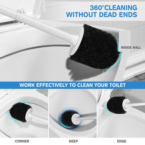 Toilet Brush 2 Pack, Toilet Bowl Brush with Ventilated Holder and Ergonomic Long Handle, Durable Bristles Toilet Scrubber Set for Bathroom Cleaning(White)