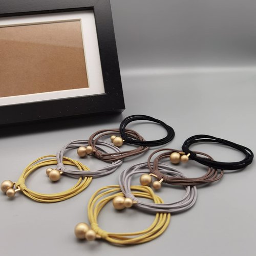 UaiUya 8pcs Golden Bead Hair Tie Bracelets Hair Elastic Bands Ponytail Holder for Women for Thick or Thin Hair