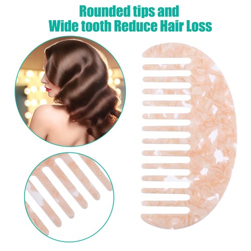VOCOSTE 2 Pcs Hair Comb Wide Tooth, Anti-Static, for Thick, Curly Hair, Hair Care, Detangling Comb, for Wet and Dry Pink