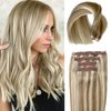 Remy Human Hair Extensions Clip ins 16inch 4PCS Double Weft Lace Remy Human Hair Ash Brown to Platinum Blonde Highlights Real Human Hair Extensions 16 inch Clip on Human Hair 100G for Women