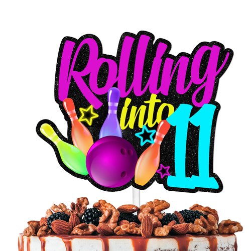 Glitter Bowling Ball Cake Topper Cheer to Bowling Rolling into 11 Theme Decorations Boys Girls Happy 11th Birthday Party Decor Supplies