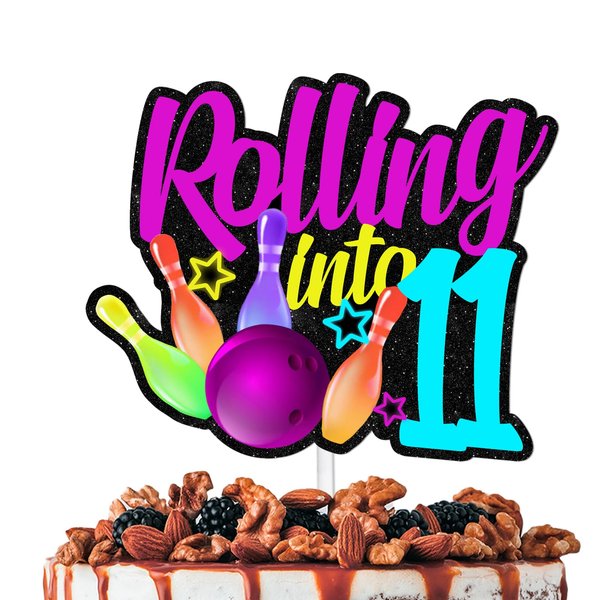 Glitter Bowling Ball Cake Topper Cheer to Bowling Rolling into 11 Theme Decorations Boys Girls Happy 11th Birthday Party Decor Supplies