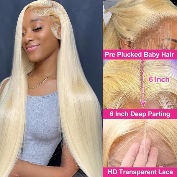COUGARBEAUTY 613 Lace Front Wig Human Hair 200% Density 13x6 Blonde Lace Front Wigs Human Hair Pre Plucked 24 Inch 613 HD Lace Frontal Wig 13x6 Blonde Human Hair Wigs for Black Women