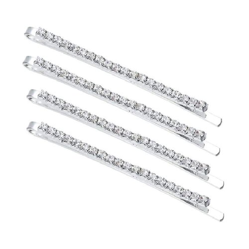 Mia Rhinestone Bobby Pins, Hair Pins, Hair Accessories, Silver w/ Sparkly Shiny, Round, Glass Crystals, For Women, Teens, Dress Up 4 pcs