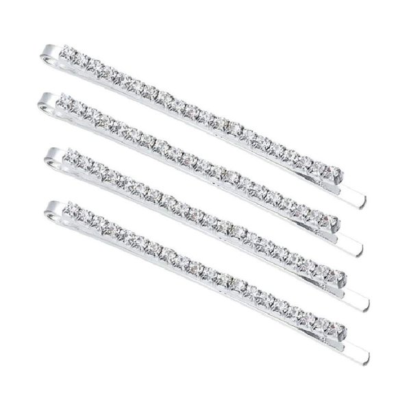 Mia Rhinestone Bobby Pins, Hair Pins, Hair Accessories, Silver w/ Sparkly Shiny, Round, Glass Crystals, For Women, Teens, Dress Up 4 pcs