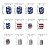 4th of July Press on Nails Short Square Fake Nails with Red White Stripes Fireworks Silver Nail Glitter Designs, Full Cover Independence Day Acrylic False Nails for Women Holiday Glue on Nails 24Pcs