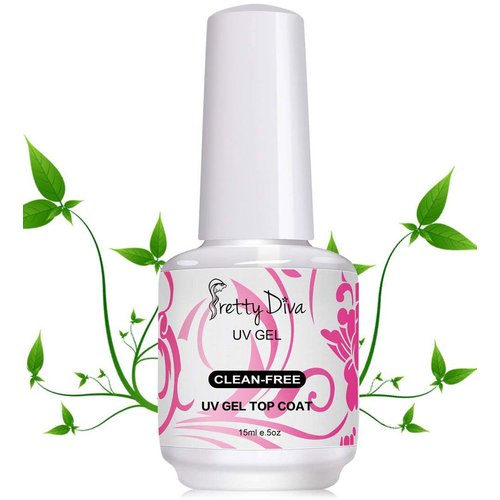 PrettyDiva No Wipe Top Coat - 0.5 Oz Gel Top Coat No Wipe UV Led Light Cured Required High Gloss Soak Off Gel Nail Polish Shiny Top Coat - Clear