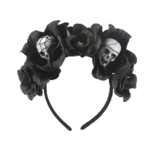 Day of The Dead Headband Halloween Adjustable Flower Garland Headband Flower Crown Hair Wreath Party Decoration Adjustable Bridal Flower Garland Headband Flower Crown Hair Wreath (Death Black)