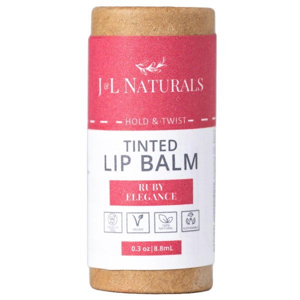 J&L Naturals Tinted Lip Balm | Vegan & Cruelty Free Lip Stain | Zero Waste Makeup | Plastic-Free, Hydrating & Moisturizing Lip Tint | Made in US (Single (1-Pack), Ruby Elegance)