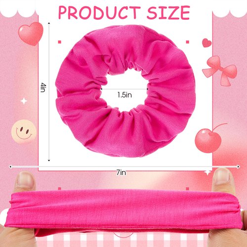 Tigeen 24 Pcs Scrunchies Bulk Cotton Scrunchies Solid Color Hair Ties Hair Elastic Ponytail Holder for Women Girls Kids Hair Accessories (Hot Pink)