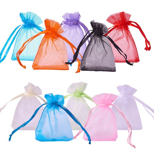 PH PandaHall 100pcs Drawstring Organza Gift Bags Small Organza Bags Rainbow Color Jewelry Pouches Candy Sheer Bags Wedding Party Candy Favor Bags for Valentine's Day Birthday Easter Party, 2x2.8”
