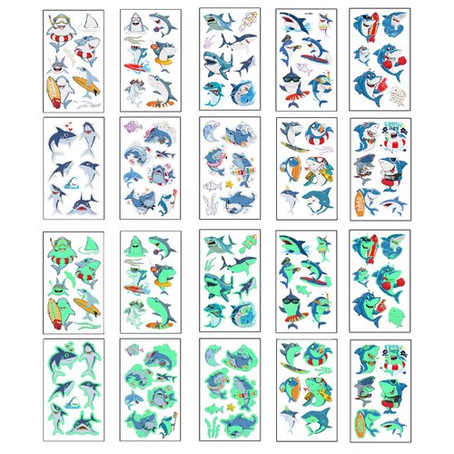 71 Pcs Luminous Shark Temporary Tattoos for Kids, Glow in the Dark Shark Party Supplies for Party Favors Disco Party Decorations School Prizes Carnival Christmas