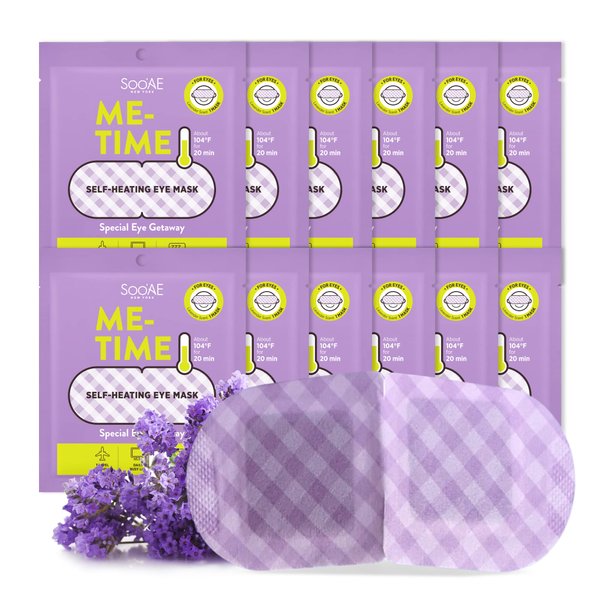 Soo’AE Me-Time Self-Heating Eye Mask [12 Count] Eye warming mask for dry eye masks with moist heat warming compress,