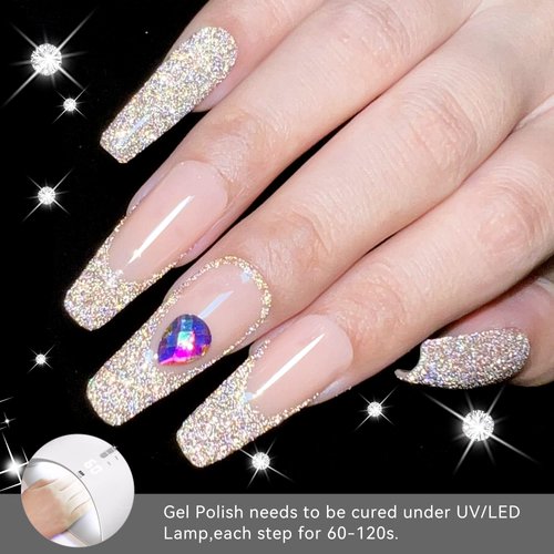 YTD Likomey Reflective Glitter Gel Nail Polish,15ml Champagne Gold Flash Diamond Shimmer Gel Polish,Sparkly Shiny Salon Manicure Spring Gift UV Nail Gel Varnish,SZ012