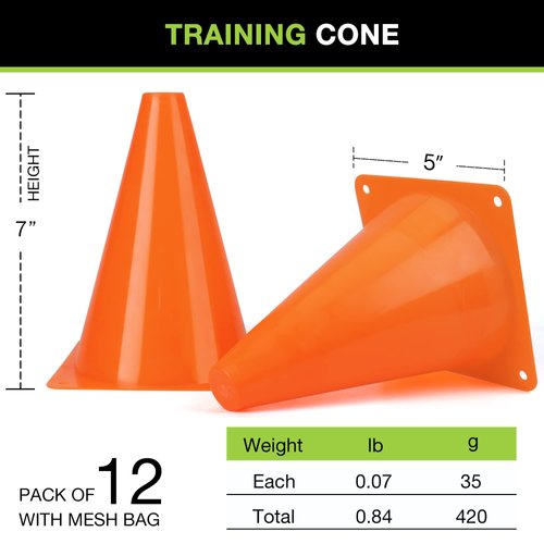 brooman 7 Inch Soccer Cones Sports Training Cones Field Marker for Soccer Football Basketball Practice Drills (Orange, 12 Pack)