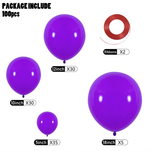 CANREVEL Purple Balloons - 100pcs Different Sizes 5/10/12/18 Inch Latex Balloons Garland Arch Kit for Birthday Masquerade Party Baby Shower Wedding Anniversary Halloween Party Decorations