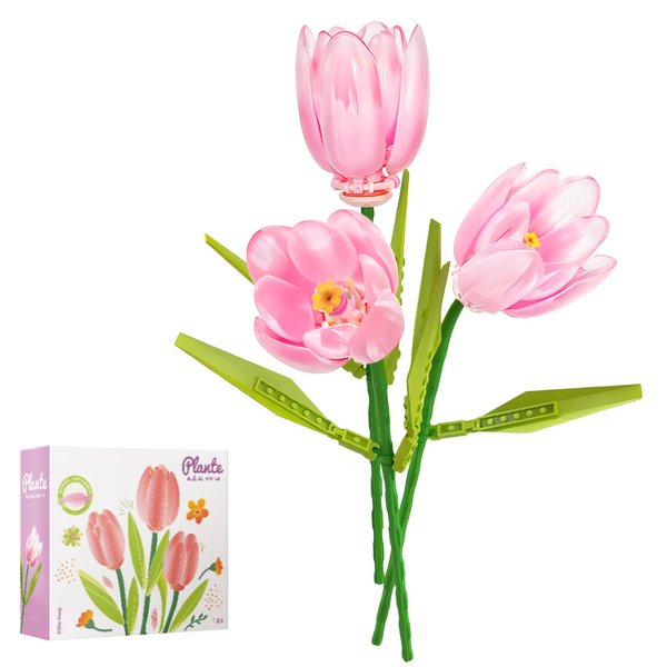 TAODUDU Flower Bouquet Building Kit, Tuplis Building Blocks Sets Valentines Creative Home Decor Gifts for Girls Women Adults Mother Father (Gradient Pink)