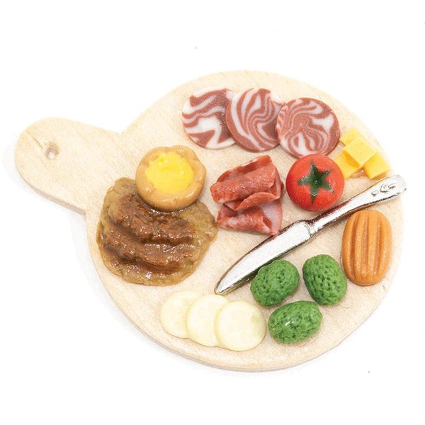 Dollhouse Miniature Round Charcuterie Board with Assorted Foods