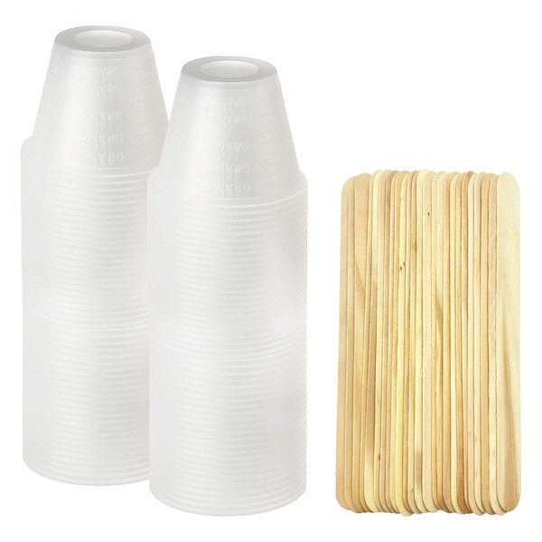 [100 Pack - 1oz] Epoxy Resin Mixing/Medicine Cups with 50 Bonus Mixing Sticks - 1 Ounce Graduated Plastic Cups (1 Sleeve) - EpoxyStix