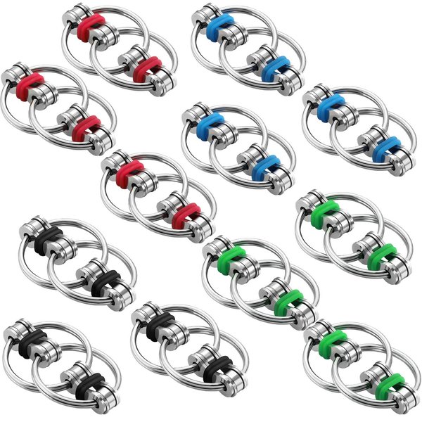 Gejoy 12 Pcs Bike Chain Fidget Toy Fidgets Toys Set Flippy Roller Chain Toy Sensory Toy Handheld Ring for Adults and Teenagers in Learning Help Anxiety Relief for ADHD(4 Colors)