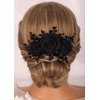 Kercisbeauty Sofe Chiffon Black Rose Flower Headband with Rhinestones Crystal Beads Women Girls Handmade Black Hair Jewelry Wedding Hair Piece