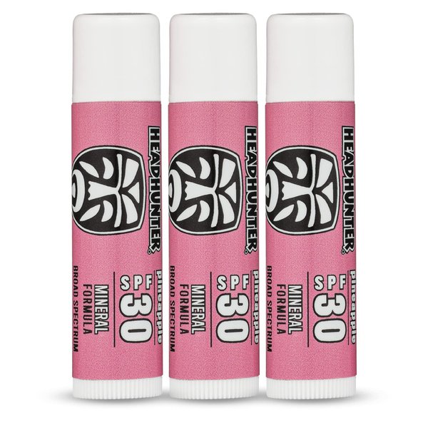 Headhunter Pineapple Sport Chapstick Sunscreen SPF 30, Natural Mineral Lip Balm For Sun Protection, Waterproof Lip Sunscreen For Ultra Sport Protection and Solar Defense, Reef Safe Sunblock Chap Stick (3 Pack)