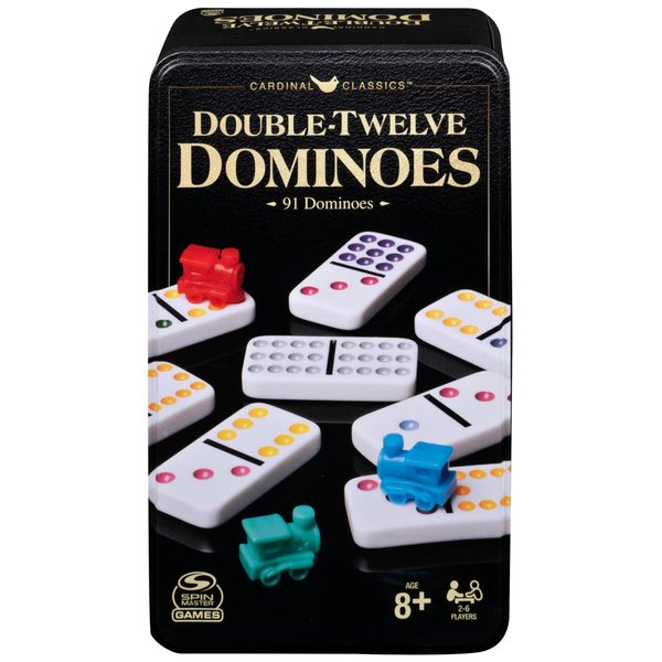 Spin Master Games, Cardinal Classics, Double 12 Dominoes Set in Storage Tin, Classic Game, Christmas Gifts for Kids, Stocking Stuffers, for Ages 8+