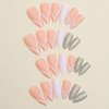 Medium Almond Press on Nails Matte Fake Nails With White & Glitter Line Designs Glitter False Nails White Full Cover Stick on Nails Acrylic Artificial Nails for Women Girls Glue on Nails 24Pcs