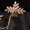 Teyglen Dainty Bridal Gold Leaf Hair Comb Headband Handmade Crystals Pearl Hair Pieces for Bride Rhinestone Headpieces Hair Accessories Pearl Side Hair Combs for Women Girls